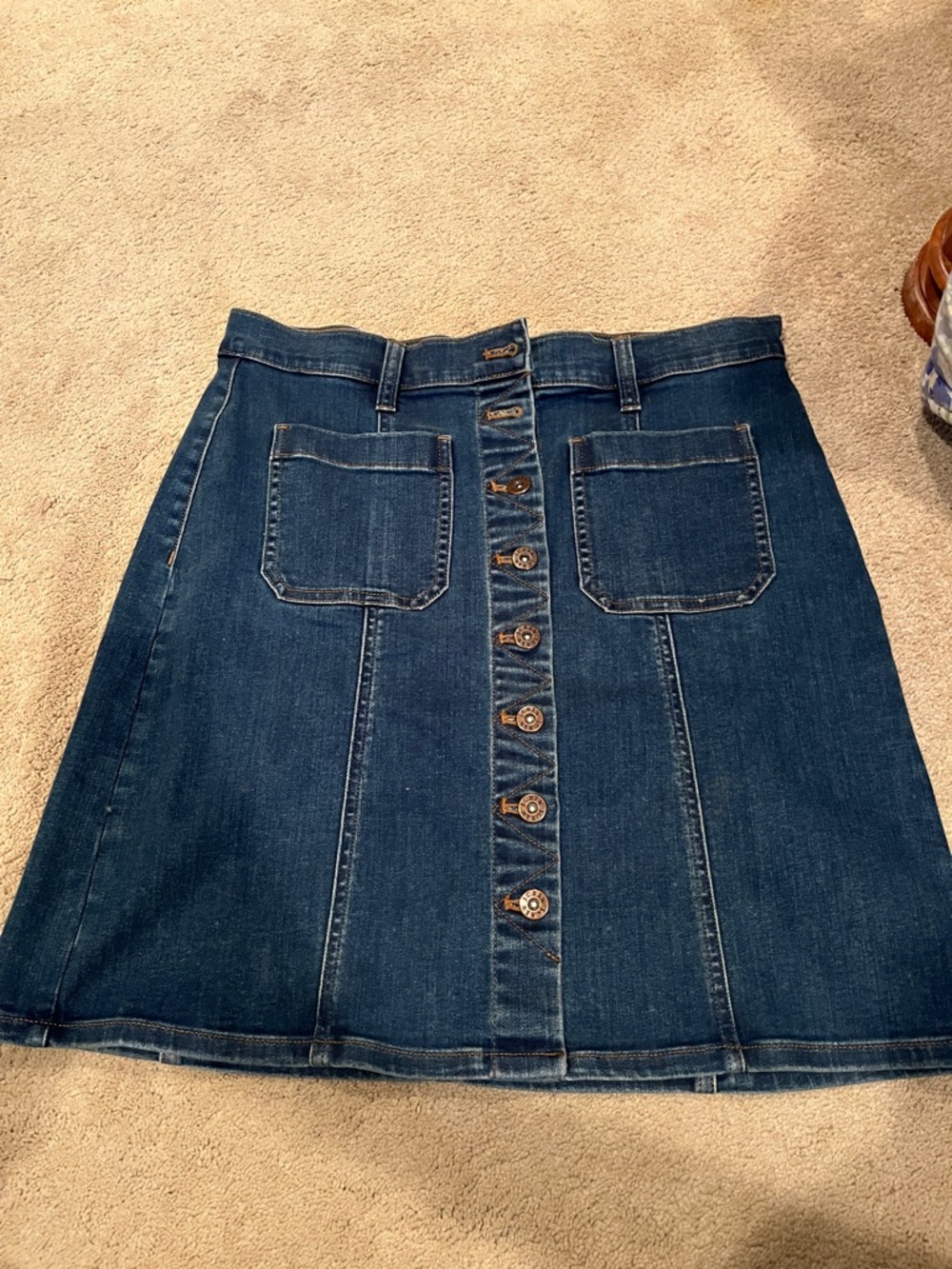 J. Crew Dark Blue Button-Front A-Line Denim Skirt